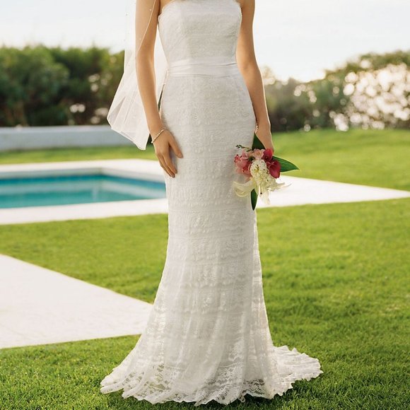 David's Bridal Dresses & Skirts - lace trumpet sheath wedding dress - light ivory